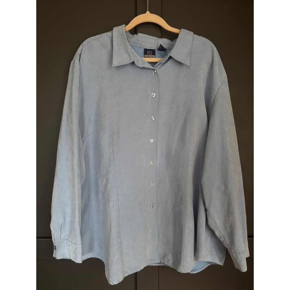 DCC Woman Faux‎ Suede Button Front Blouse 30/32 Plus Size Baby Blue Western